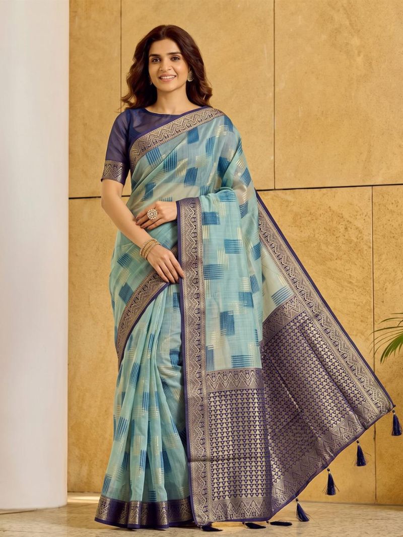 Ast Asopalav Soft Linen Cotton Zari Weaving Saree Catalog — Saree wholesale from Surat — view 4
