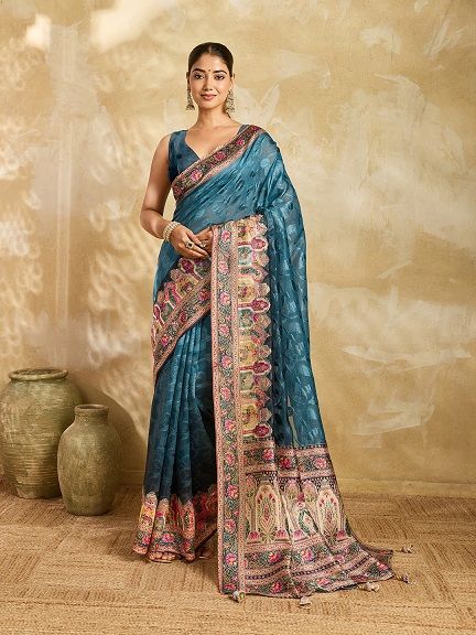 Maahi 233 Semi Cotton Silk Zari Weaving Saree Catalog — Designer Partywear Sarees wholesale from Surat — view 3