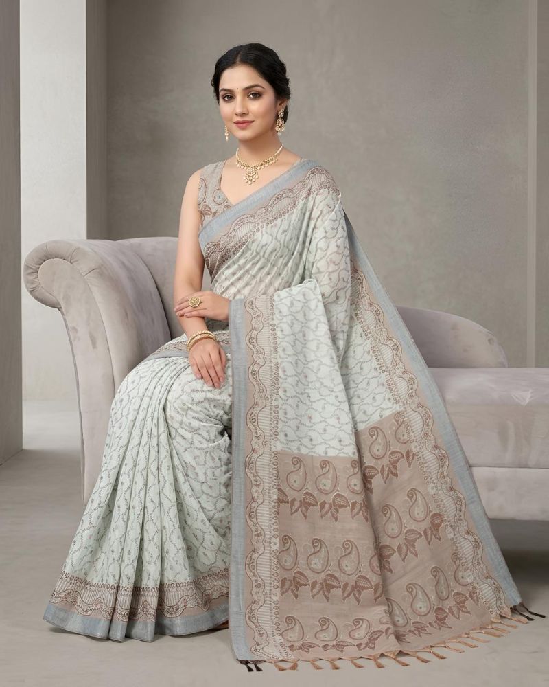 Mv Vis 16 Cotton Silk Paisley Printed Sarees Catalog — Organza Saree wholesale from Surat — view 2