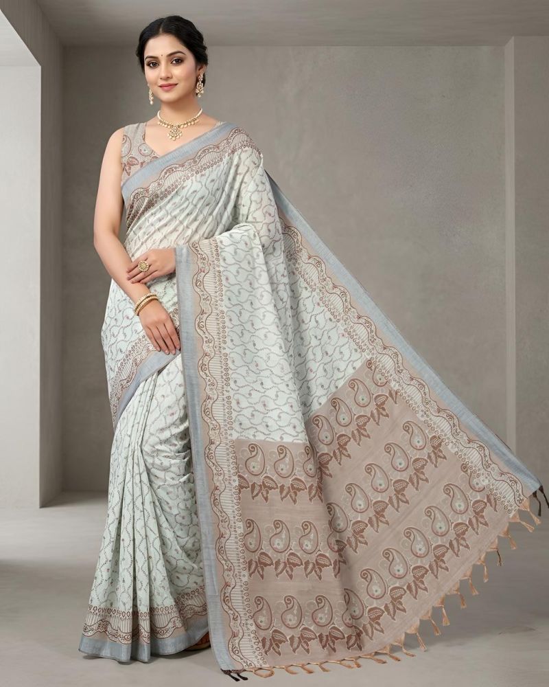 Mv Vis 16 Cotton Silk Paisley Printed Sarees Catalog — Organza Saree wholesale from Surat — view 3