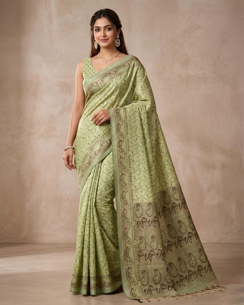 Mv Vis 16 Cotton Silk Paisley Printed Sarees Catalog — Organza Saree wholesale from Surat — view 4