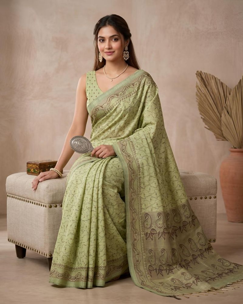 Mv Vis 16 Cotton Silk Paisley Printed Sarees Catalog — Organza Saree wholesale from Surat — view 5