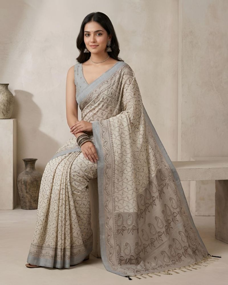 Mv Vis 16 Cotton Silk Paisley Printed Sarees Catalog — Organza Saree wholesale from Surat — view 6