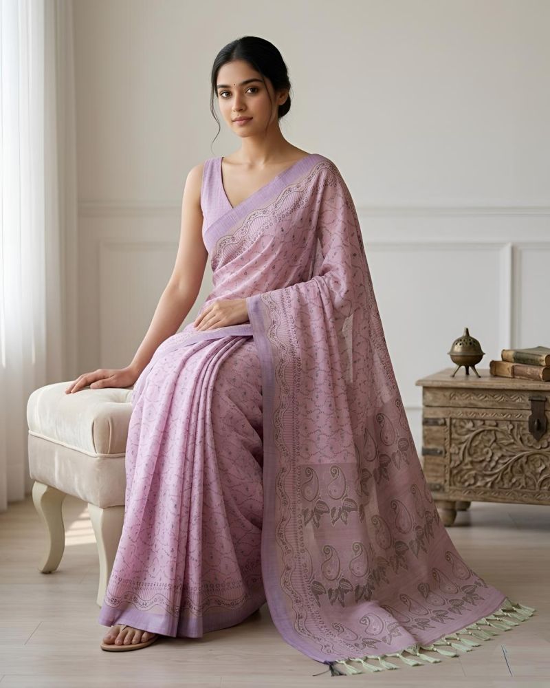 Mv Vis 16 Cotton Silk Paisley Printed Sarees Catalog — Organza Saree wholesale from Surat — view 9