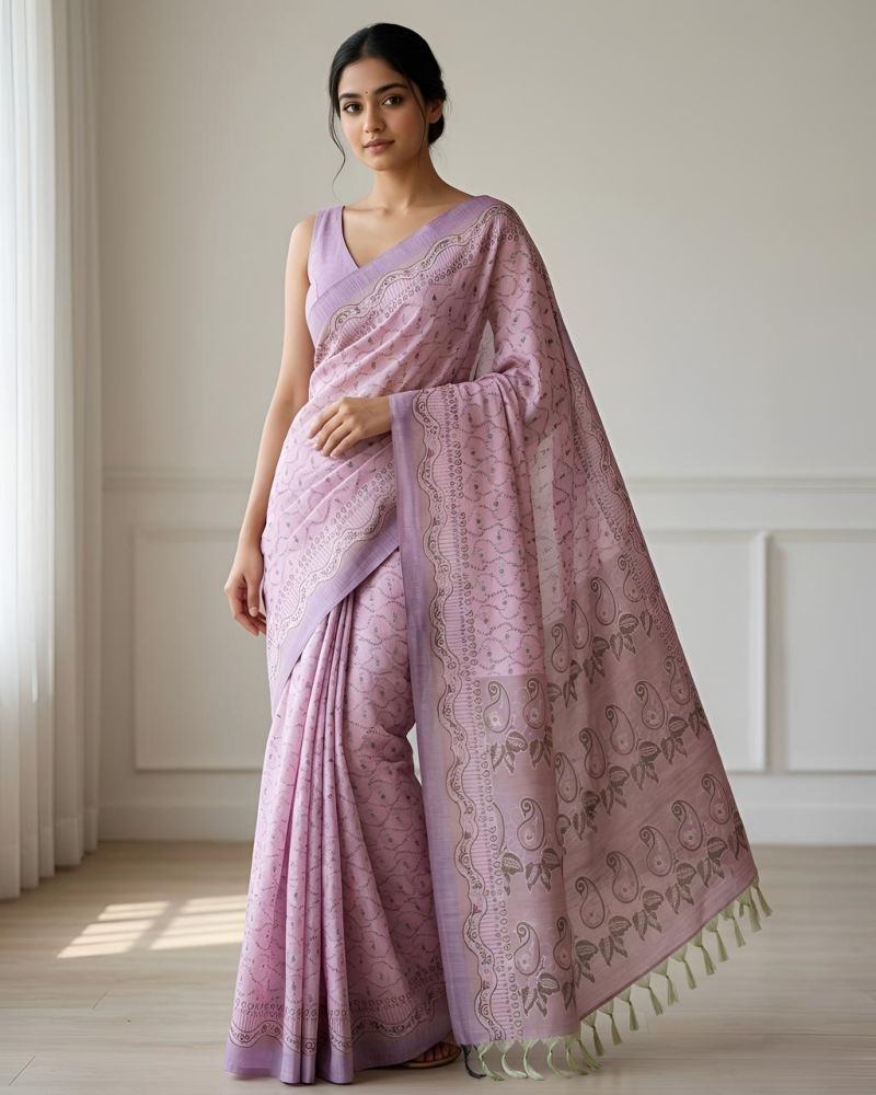 Mv Vis 16 Cotton Silk Paisley Printed Sarees Catalog — Organza Saree wholesale from Surat — view 10
