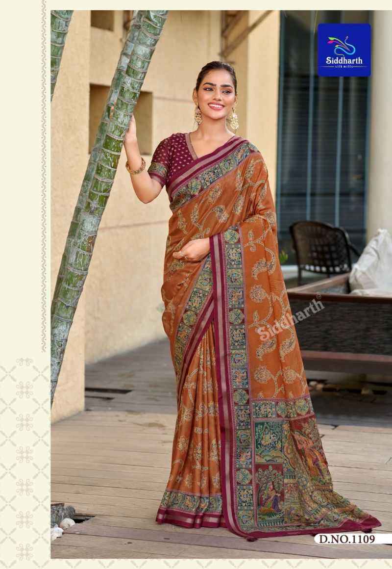 Siddharth Utsav Prints Cotton Printed Saree Catalog — Organza Saree wholesale from Surat — view 4