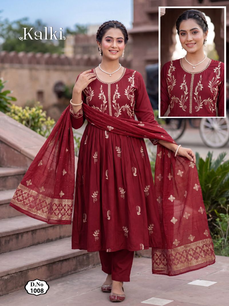 Kalki Vol 2 Roman Silk Plain Dori Sequence Worked Kurti Set — Wholesale Readymade Suit wholesale from Surat — view 4