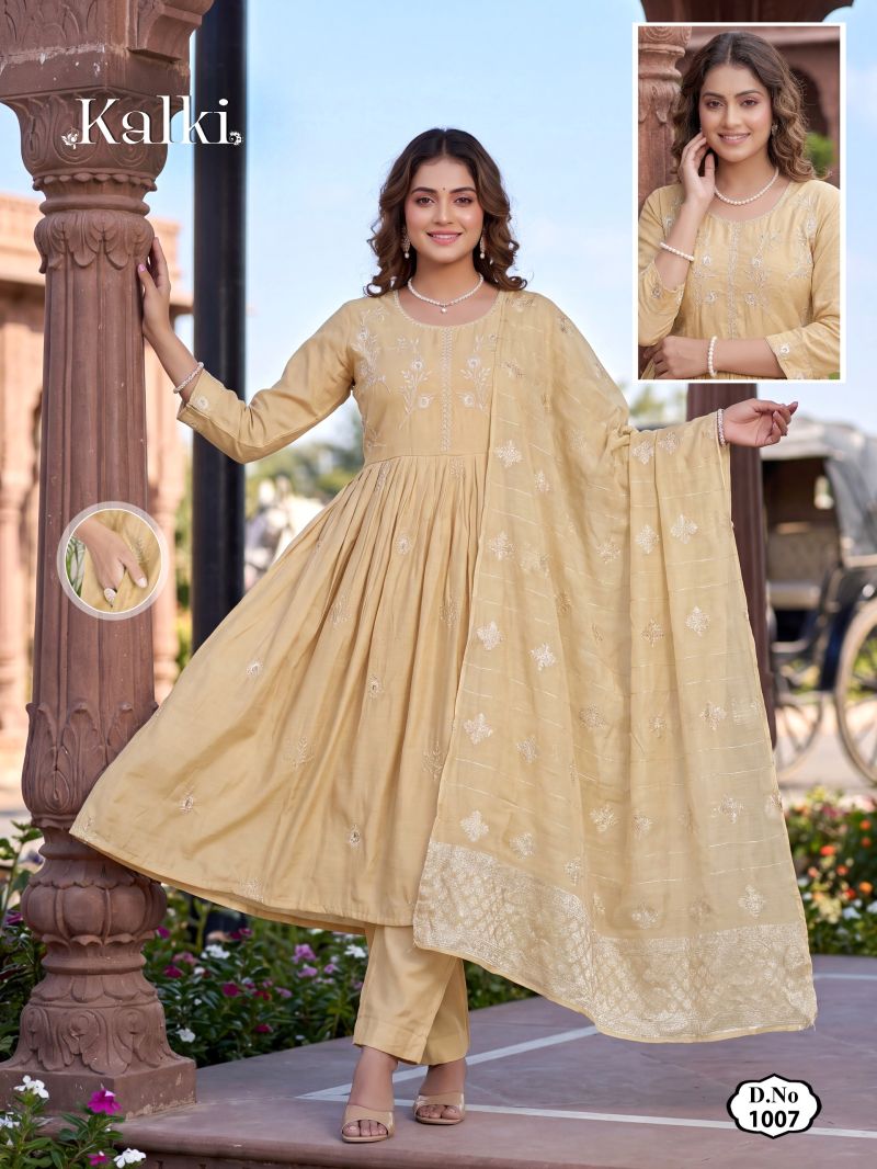 Kalki Vol 2 Roman Silk Plain Dori Sequence Worked Kurti Set — Wholesale Readymade Suit wholesale from Surat — view 5
