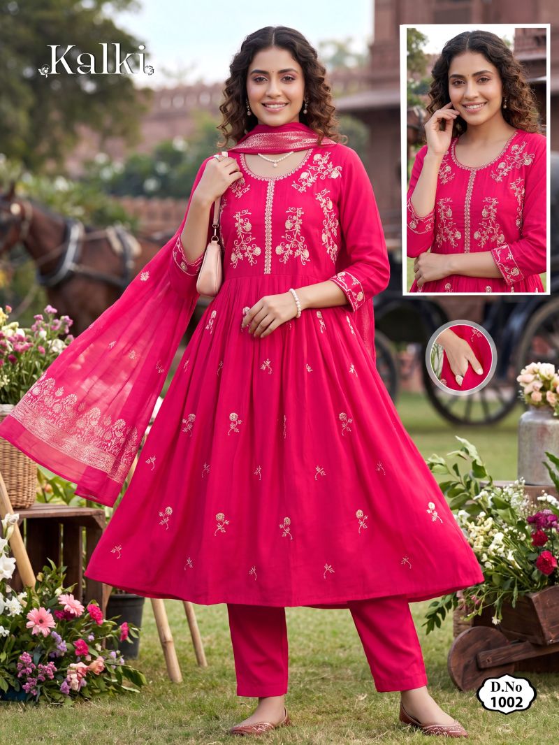 Kalki Vol 2 Roman Silk Plain Dori Sequence Worked Kurti Set — Wholesale Readymade Suit wholesale from Surat — view 7