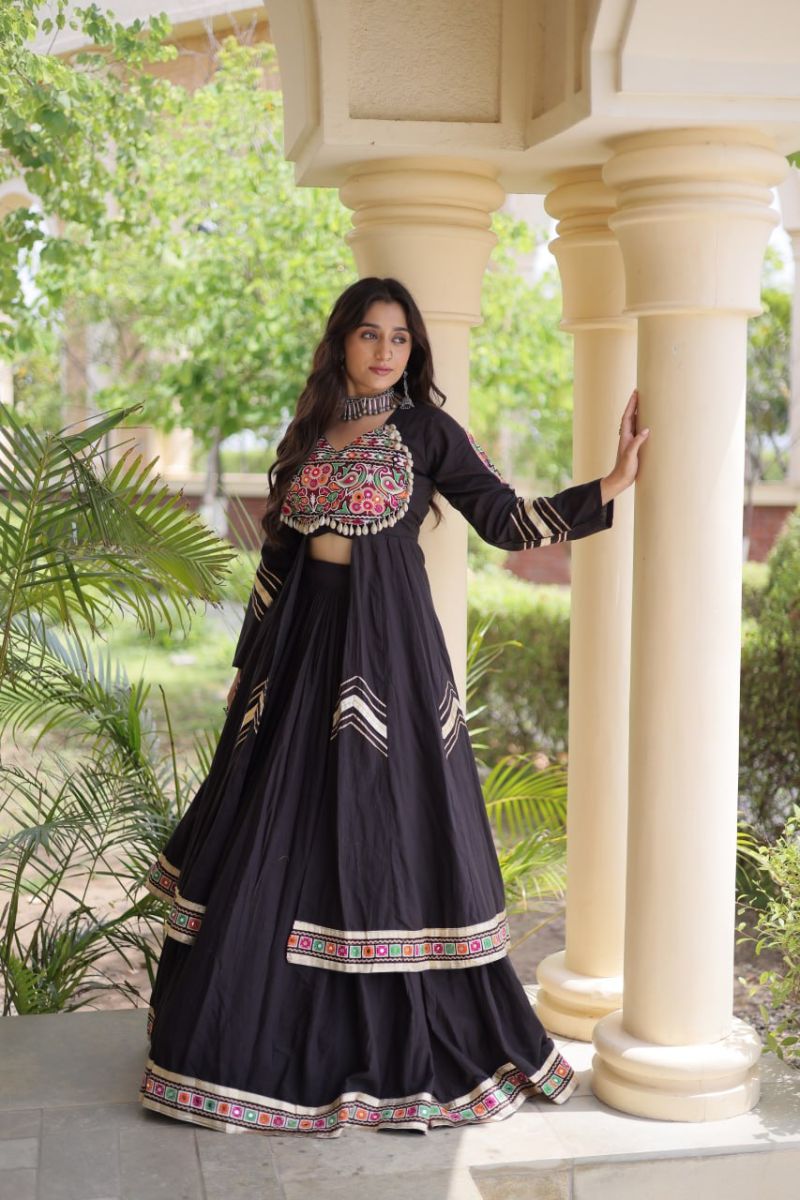 Lw 7178 Kora Cotton Real Mirror Work Navratri Lehenga Choli Collection — Lehenga wholesale from Surat - Gallery Image 2