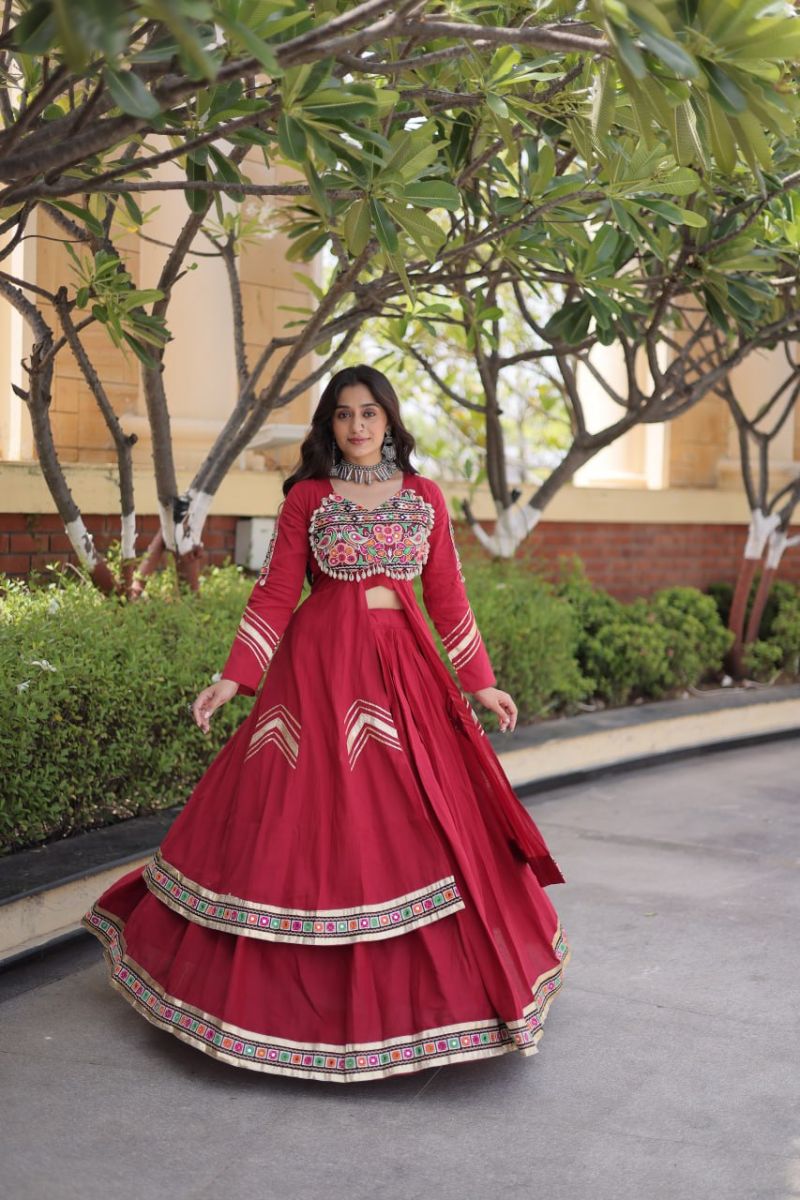 Lw 7178 Kora Cotton Real Mirror Work Navratri Lehenga Choli Collection — Lehenga wholesale from Surat - Gallery Image 7