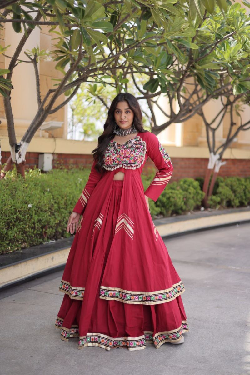 Lw 7178 Kora Cotton Real Mirror Work Navratri Lehenga Choli Collection — Lehenga wholesale from Surat - Gallery Image 8