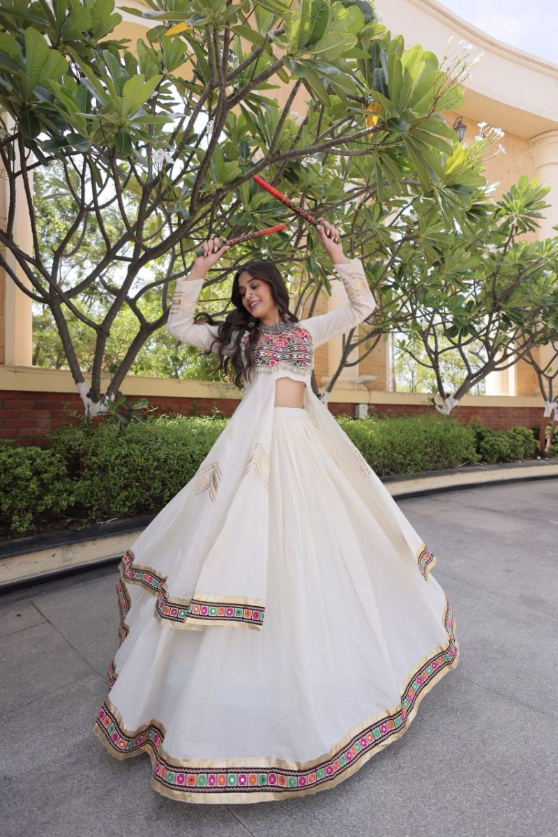 Lw 7178 Kora Cotton Real Mirror Work Navratri Lehenga Choli Collection — Lehenga wholesale from Surat - Gallery Image 16