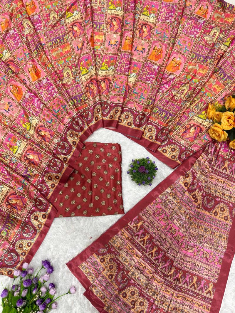 St D No 178 Soft Chinon Silk Pichwai Printed Saree Catalog — Organza Saree wholesale from Surat - Gallery Image 3