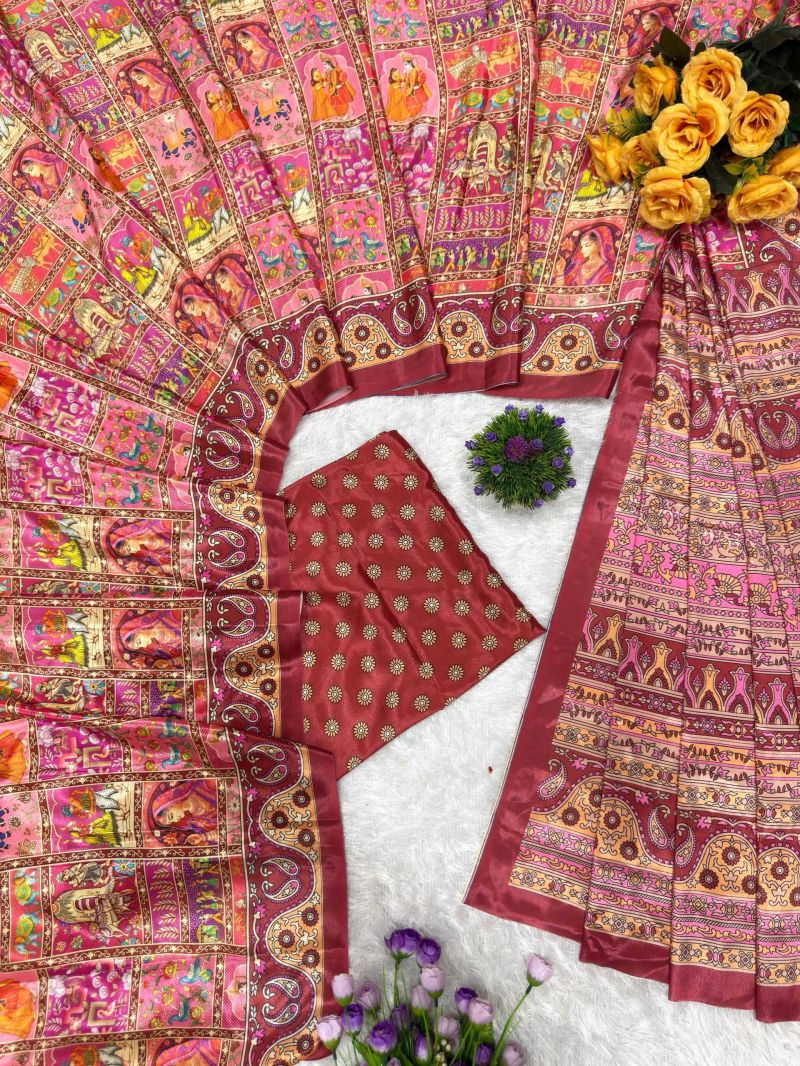 St D No 178 Soft Chinon Silk Pichwai Printed Saree Catalog