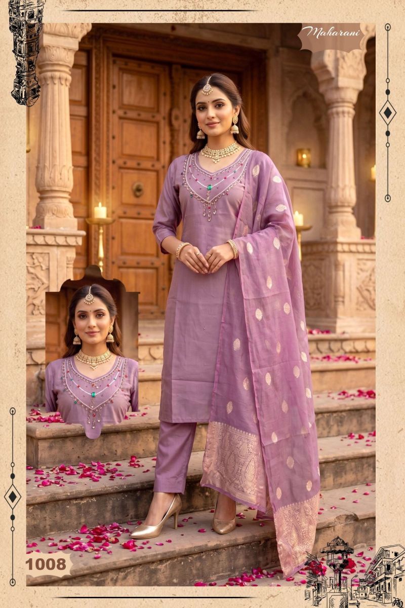 Maharani Vol 2 Shimmer Roman Silk Handworked Kurti Set — Wholesale Kurtis, Vardan Ethnic wholesale from Surat - Gallery Image 3