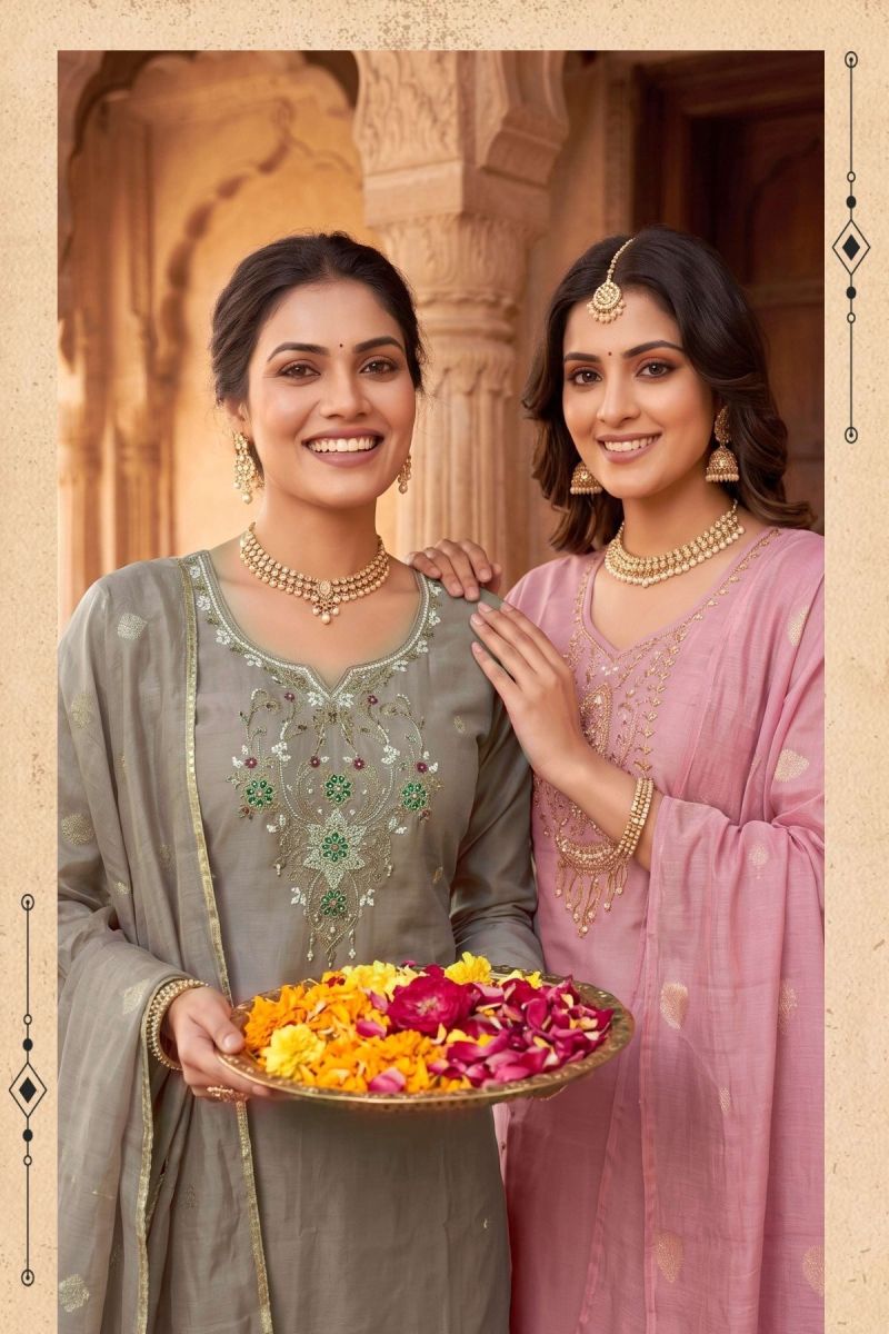 Maharani Vol 2 Shimmer Roman Silk Handworked Kurti Set — Wholesale Kurtis, Vardan Ethnic wholesale from Surat - Gallery Image 5