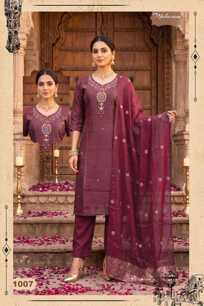 Maharani Vol 2 Shimmer Roman Silk Handworked Kurti Set