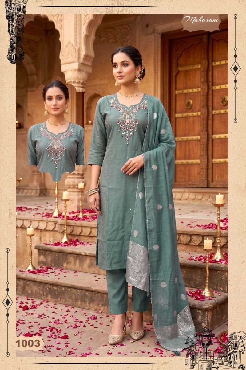 Maharani Vol 2 Shimmer Roman Silk Handworked Kurti Set — Wholesale Kurtis, Vardan Ethnic wholesale from Surat - Gallery Image 10
