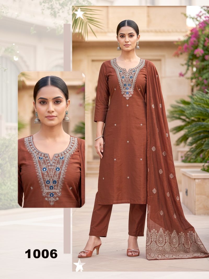 Pritee 1 Roman Silk With Dori Worked Kurti With Bottom Dupatta Set — Wholesale Kurtis, Vardan Ethnic wholesale from Surat - Gallery Image 2