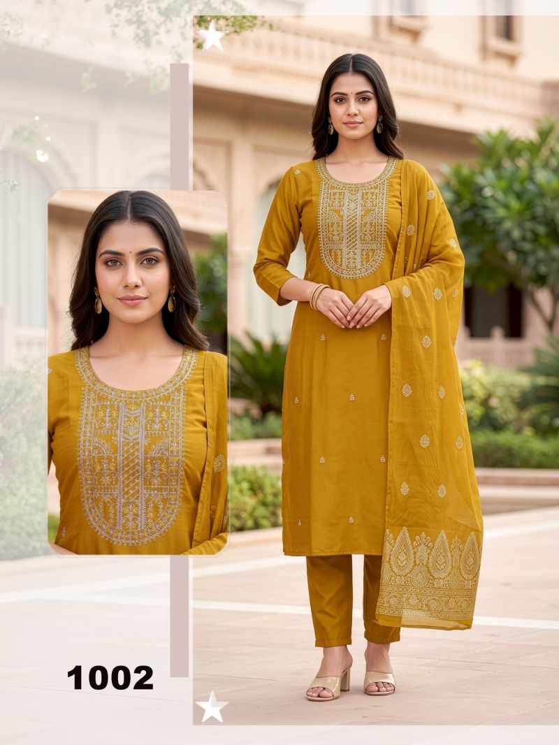 Pritee 1 Roman Silk With Dori Worked Kurti With Bottom Dupatta Set — Wholesale Kurtis, Vardan Ethnic wholesale from Surat - Gallery Image 3