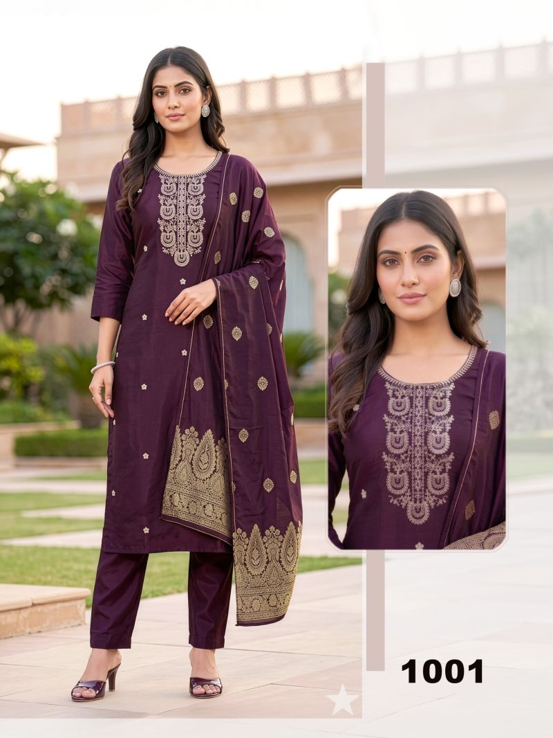 Pritee 1 Roman Silk With Dori Worked Kurti With Bottom Dupatta Set — Wholesale Kurtis, Vardan Ethnic wholesale from Surat - Gallery Image 4