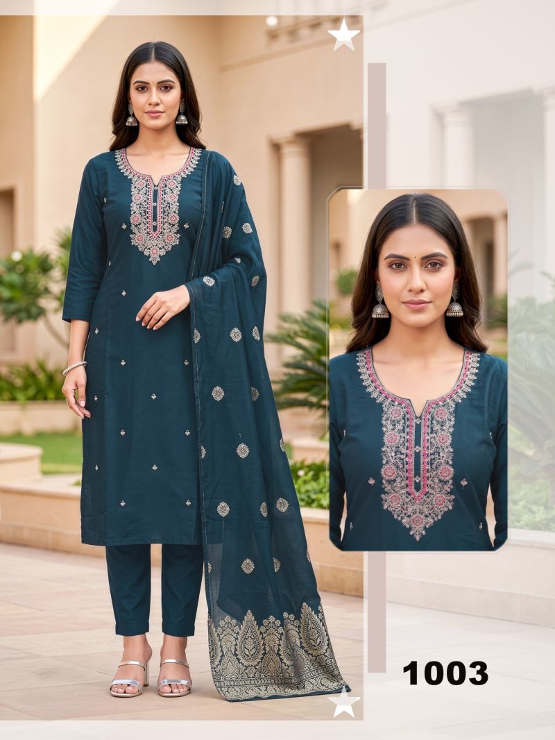Pritee 1 Roman Silk With Dori Worked Kurti With Bottom Dupatta Set — Wholesale Kurtis, Vardan Ethnic wholesale from Surat - Gallery Image 5