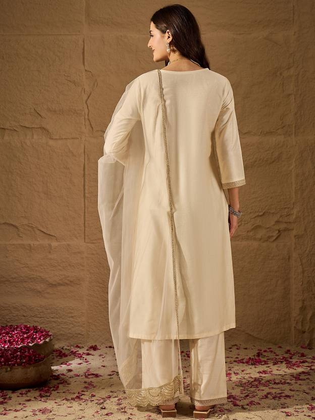 Navya Kurti 294 Silk Blend Embroidered Kurti With Bottom Dupatta Set — Wholesale Readymade Suit, Vardan Ethnic wholesale from Surat - Gallery Image 2