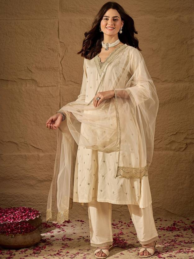 Navya Kurti 294 Silk Blend Embroidered Kurti With Bottom Dupatta Set — Wholesale Readymade Suit, Vardan Ethnic wholesale from Surat - Gallery Image 3
