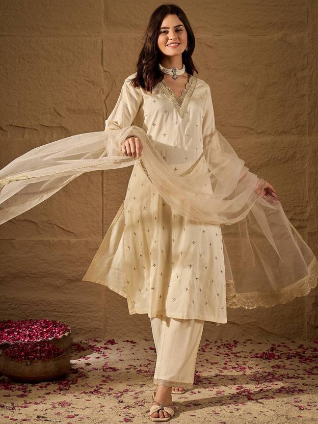 Navya Kurti 294 Silk Blend Embroidered Kurti With Bottom Dupatta Set