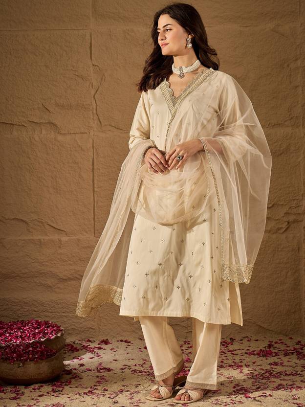 Navya Kurti 294 Silk Blend Embroidered Kurti With Bottom Dupatta Set — Wholesale Readymade Suit, Vardan Ethnic wholesale from Surat — view 4