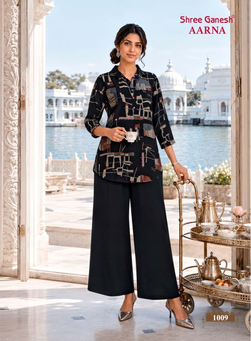 Shree Ganesh Aarna Vol 1 Vertican Discharge Printed Co Ord Set — Wholesale Kurti Pant Set, Shree Ganesh wholesale from Surat — Photo 3