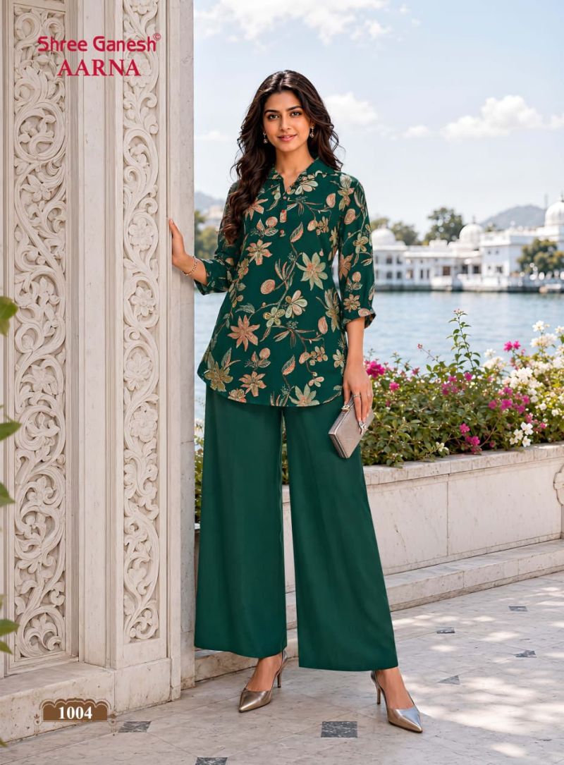 Shree Ganesh Aarna Vol 1 Vertican Discharge Printed Co Ord Set — Wholesale Kurti Pant Set, Shree Ganesh wholesale from Surat — Photo 4