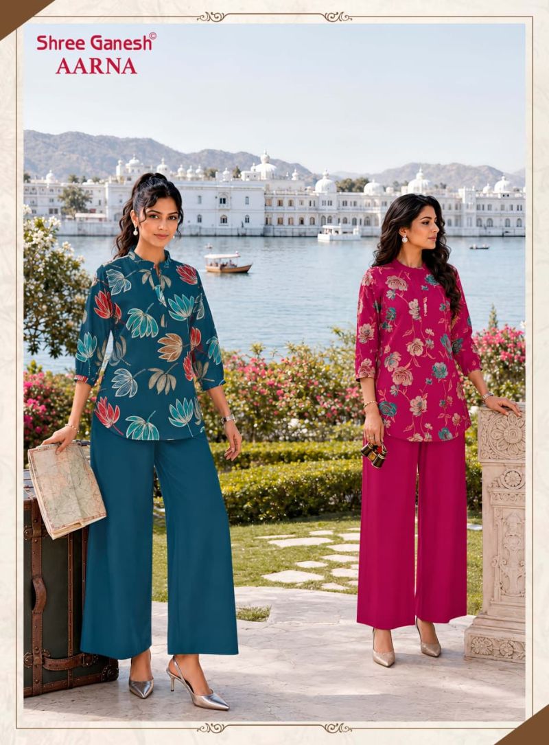 Shree Ganesh Aarna Vol 1 Vertican Discharge Printed Co Ord Set — Wholesale Kurti Pant Set, Shree Ganesh wholesale from Surat — Photo 5