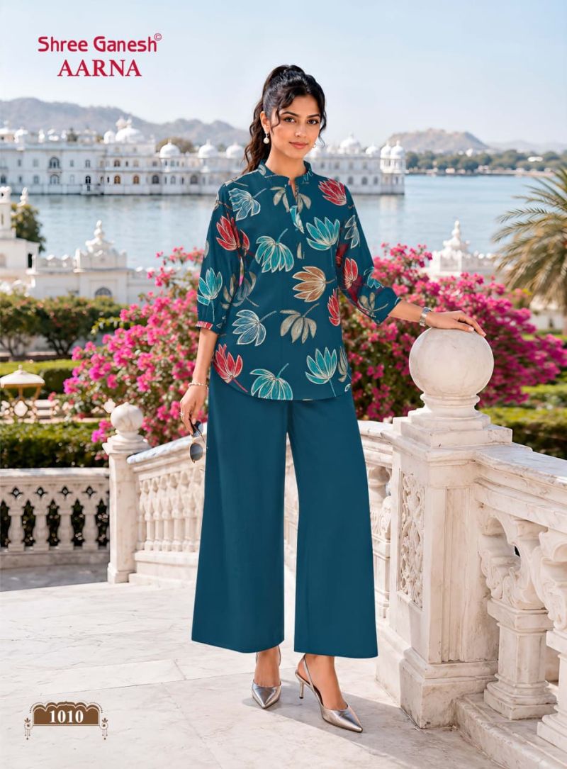 Shree Ganesh Aarna Vol 1 Vertican Discharge Printed Co Ord Set — Wholesale Kurti Pant Set, Shree Ganesh wholesale from Surat — Photo 9