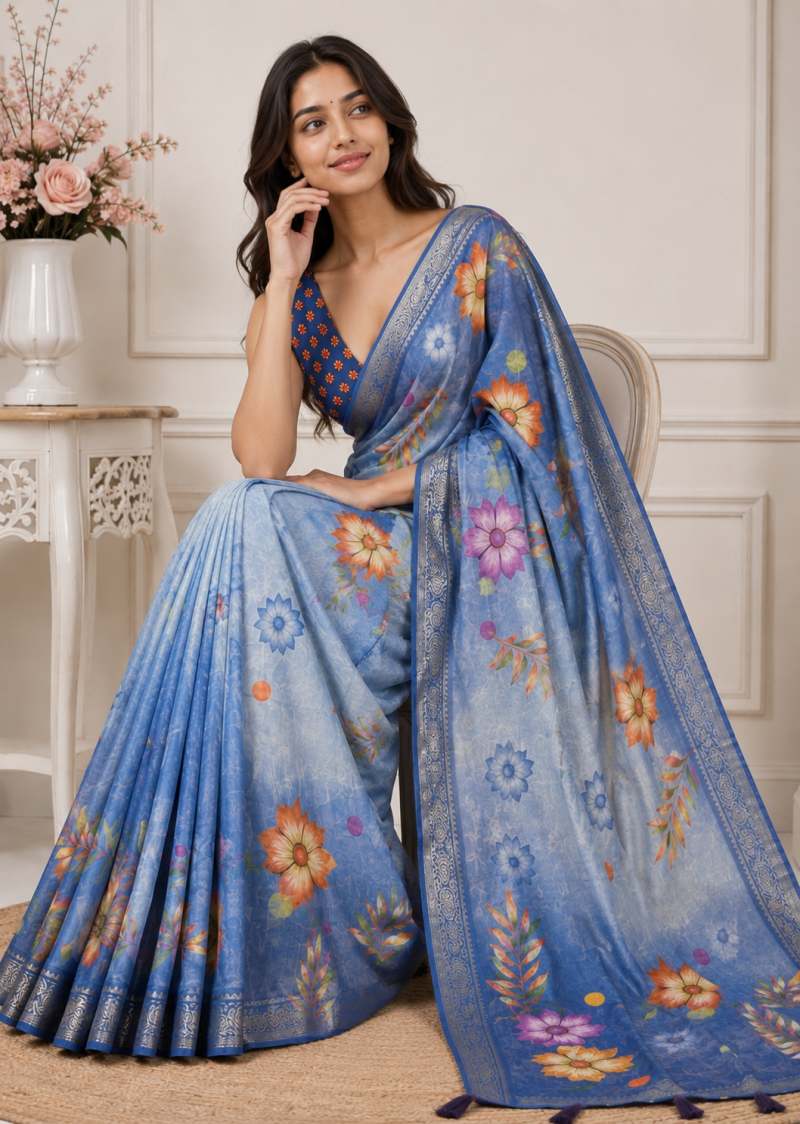Mv Vis 23 Kanjivaram Silk Floral Printed Fancy Saree Catalog — Organza Saree, Vardan Ethnic wholesale from Surat — view 3