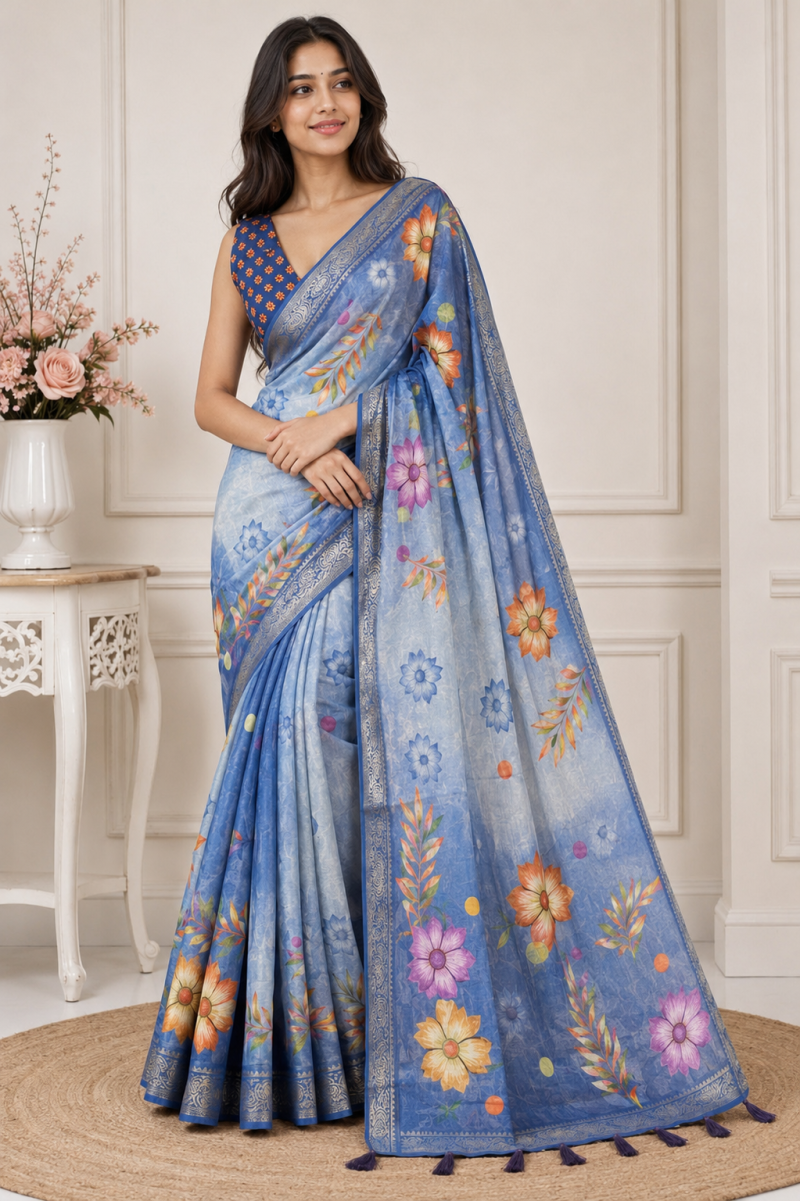 Mv Vis 23 Kanjivaram Silk Floral Printed Fancy Saree Catalog