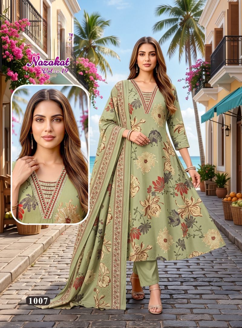 Nazakat Vol 19 Vartican Silk Printed Kurti With Bottom Dupatta Set — Wholesale Kurtis, Vardan Ethnic wholesale from Surat — Photo 4
