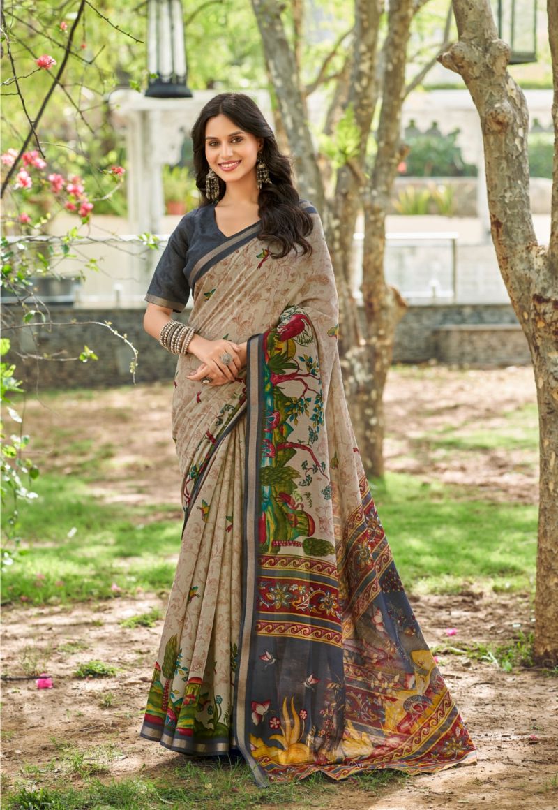 Chambray Silk Mul Cotton Printed Saree Catalog — Organza Saree, Vardan Ethnic wholesale from Surat — Photo 4