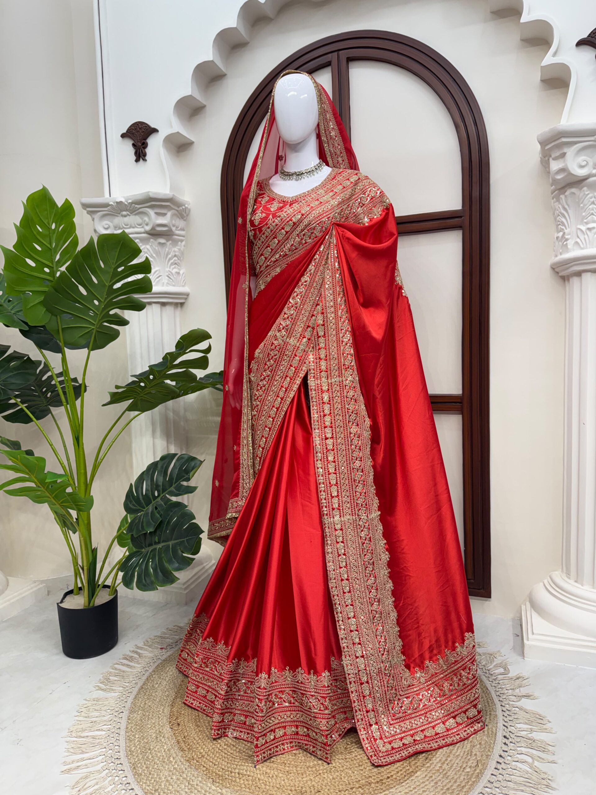 KD 636 Designer Japan Satin Saree with Embroidered Dupatta Collection