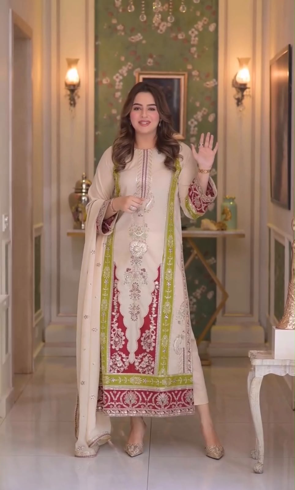 AME Designer Roman Silk Kurti Pant with Embroidered Dupatta Set — Wholesale Kurtis, Vardan Ethnic wholesale from Surat — view 5