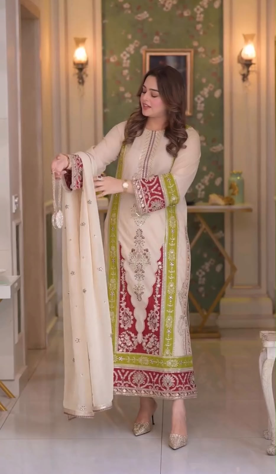 AME Designer Roman Silk Kurti Pant with Embroidered Dupatta Set — Wholesale Kurtis, Vardan Ethnic wholesale from Surat — view 6