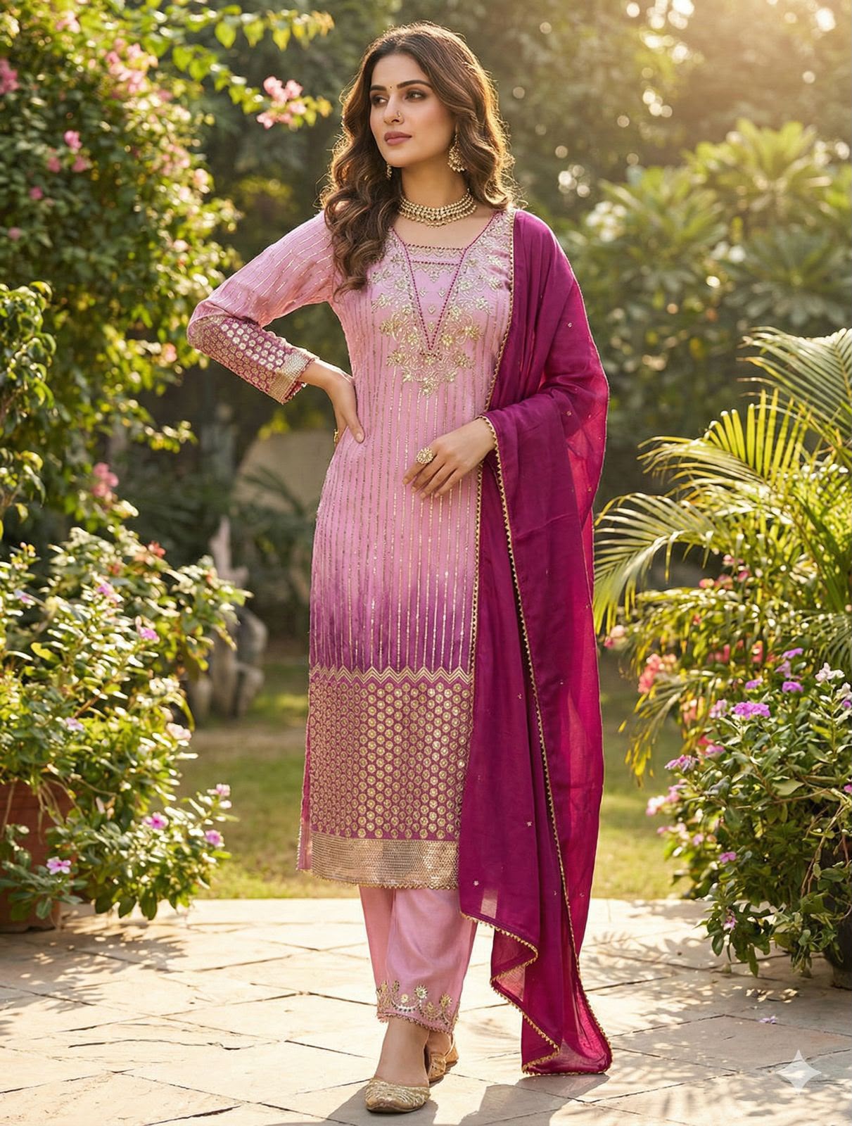 BE-445 Designer Chinon Kurti Pant with Dupatta Set — Wholesale Kurtis, Vardan Ethnic wholesale from Surat — view 2