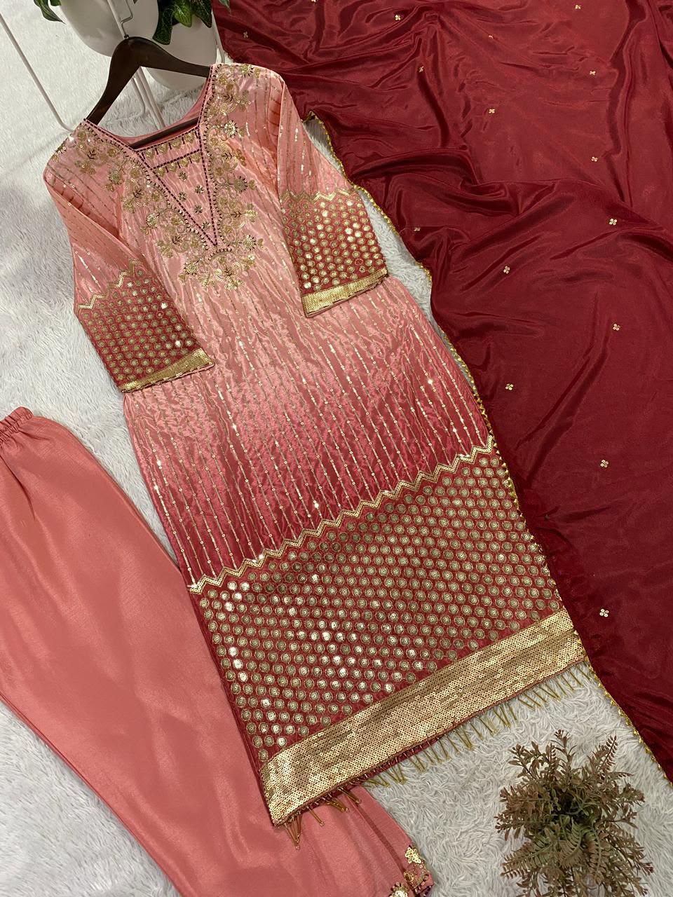 BE-445 Designer Chinon Kurti Pant with Dupatta Set — Wholesale Kurtis, Vardan Ethnic wholesale from Surat — view 10