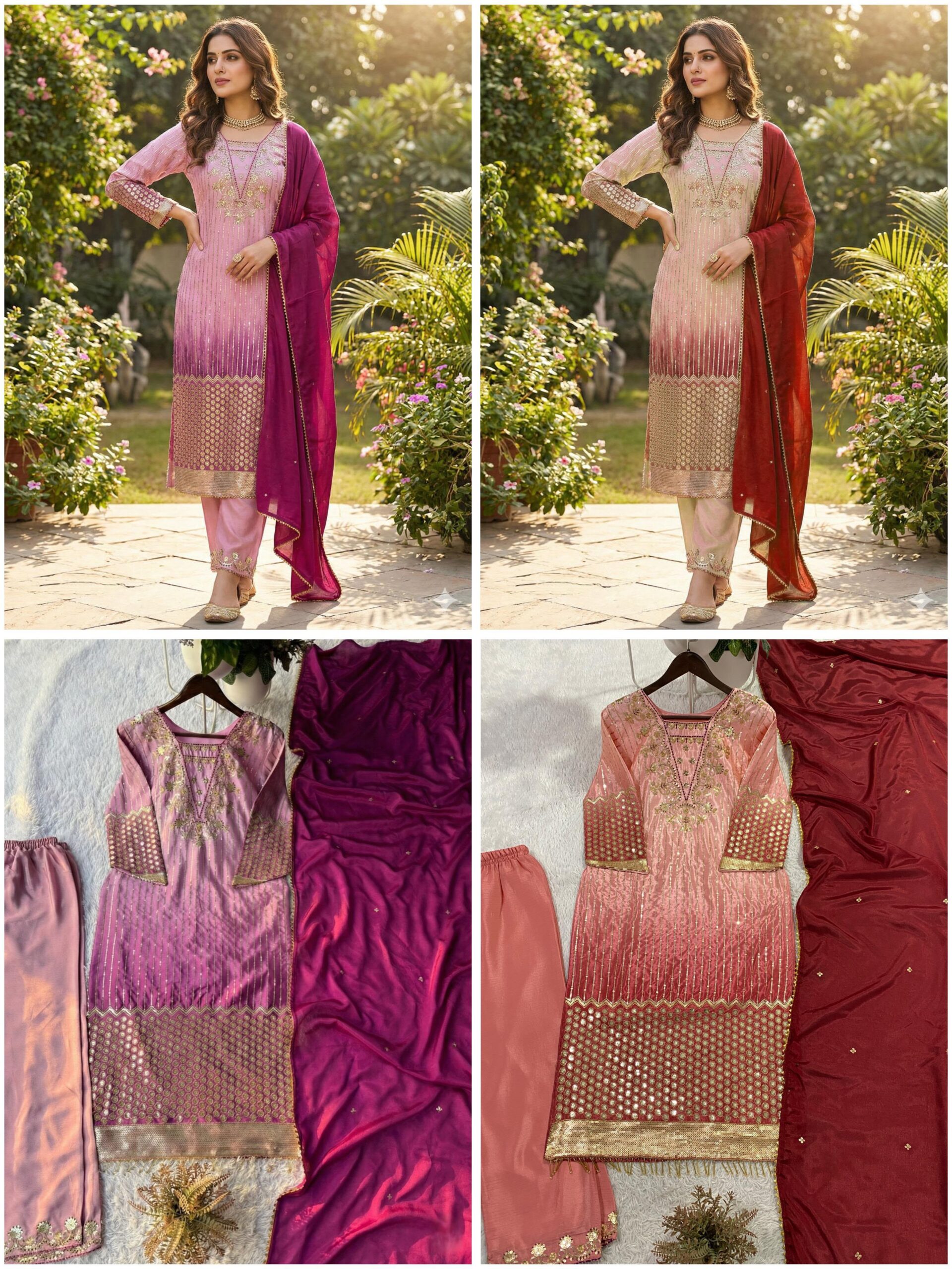 BE-445 Designer Chinon Kurti Pant with Dupatta Set — Wholesale Kurtis, Vardan Ethnic wholesale from Surat — view 12