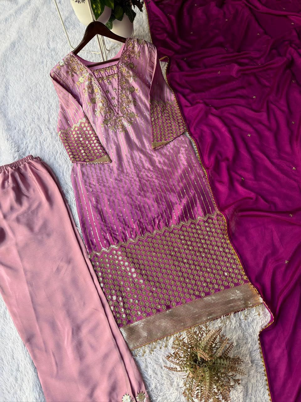 BE-445 Designer Chinon Kurti Pant with Dupatta Set — Wholesale Kurtis, Vardan Ethnic wholesale from Surat — view 6