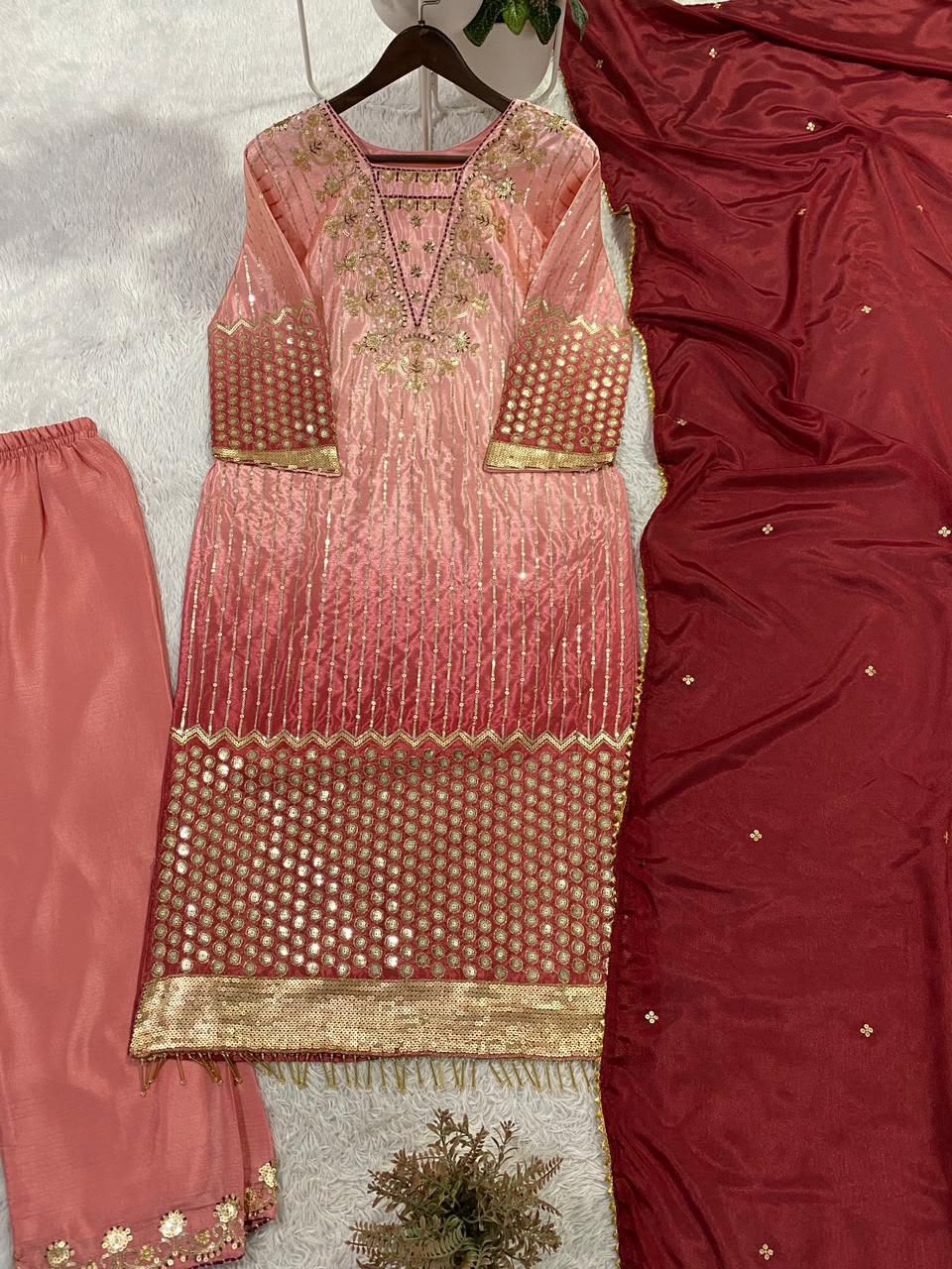 BE-445 Designer Chinon Kurti Pant with Dupatta Set — Wholesale Kurtis, Vardan Ethnic wholesale from Surat — view 9