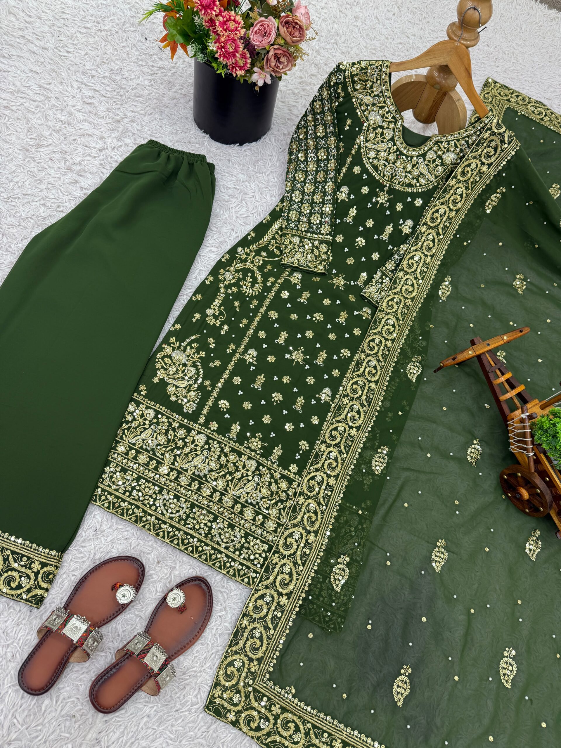 879 Heavy Faux Georgette Embroidered 3 Piece Suit with Pant &amp; Dupatta — Wholesale Kurtis, Noor wholesale from Surat — view 5
