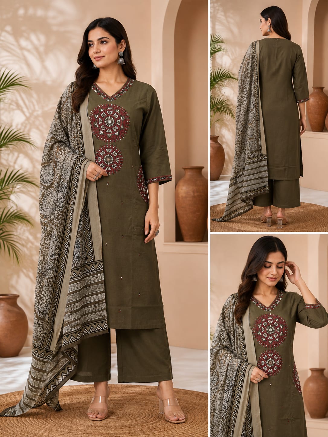 JDV Premium Cotton Heavy Embroidered Salwar Suit with Dupatta Set