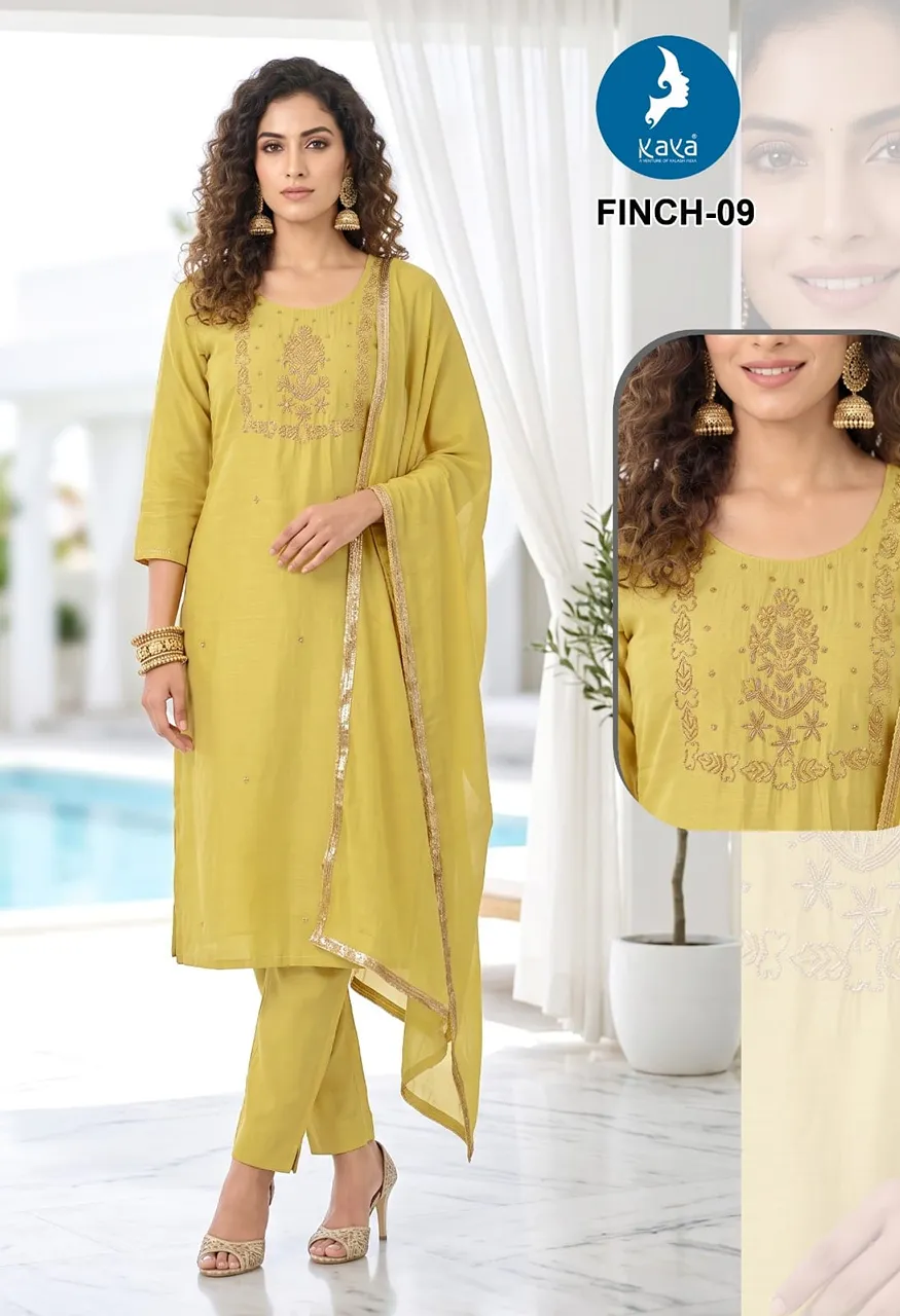 3 Piece Straight Cut Suit Set  Coral Silk Top &amp; Dupatta with Roman Silk Bottom — Wholesale Readymade Suit, Kaya wholesale from Surat — view 2